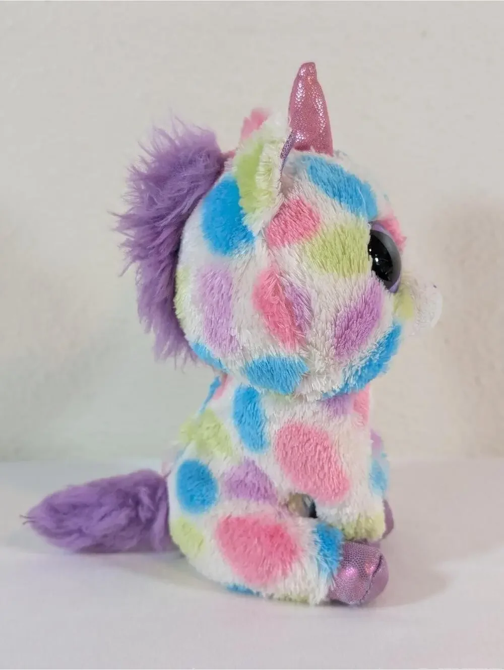 Ty Beanie Boo Plush Unicorn with Large Purple Eyes, Multicolor Spots 2014